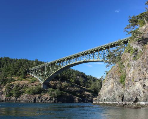 Deception Pass Bridge between two islands on a sunny day