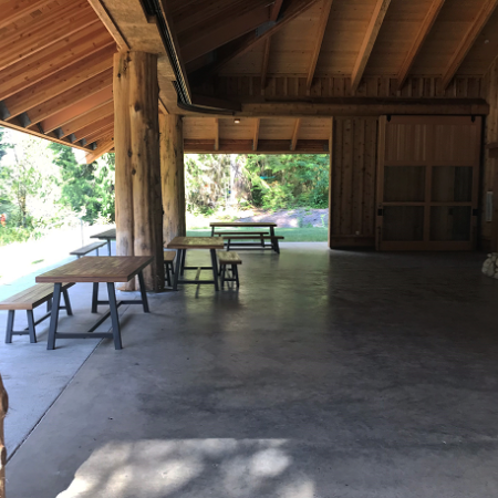 Lake Sylvia Legacy Pavilion Interior with tables and walls open