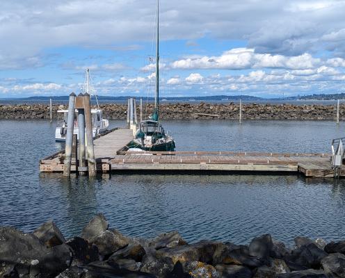 A large dock with a boat