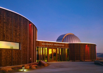 Goldendale observatory building during sunset.