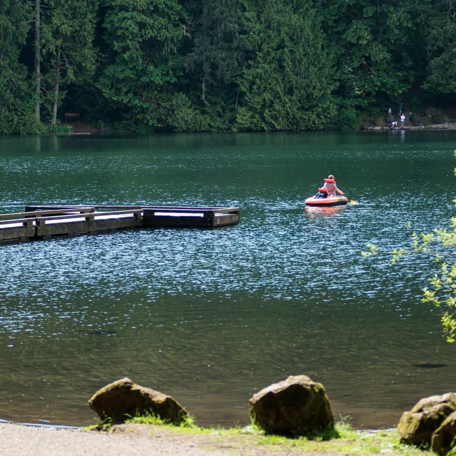 Kayakers on the lake at Battle Ground Lake State Park.