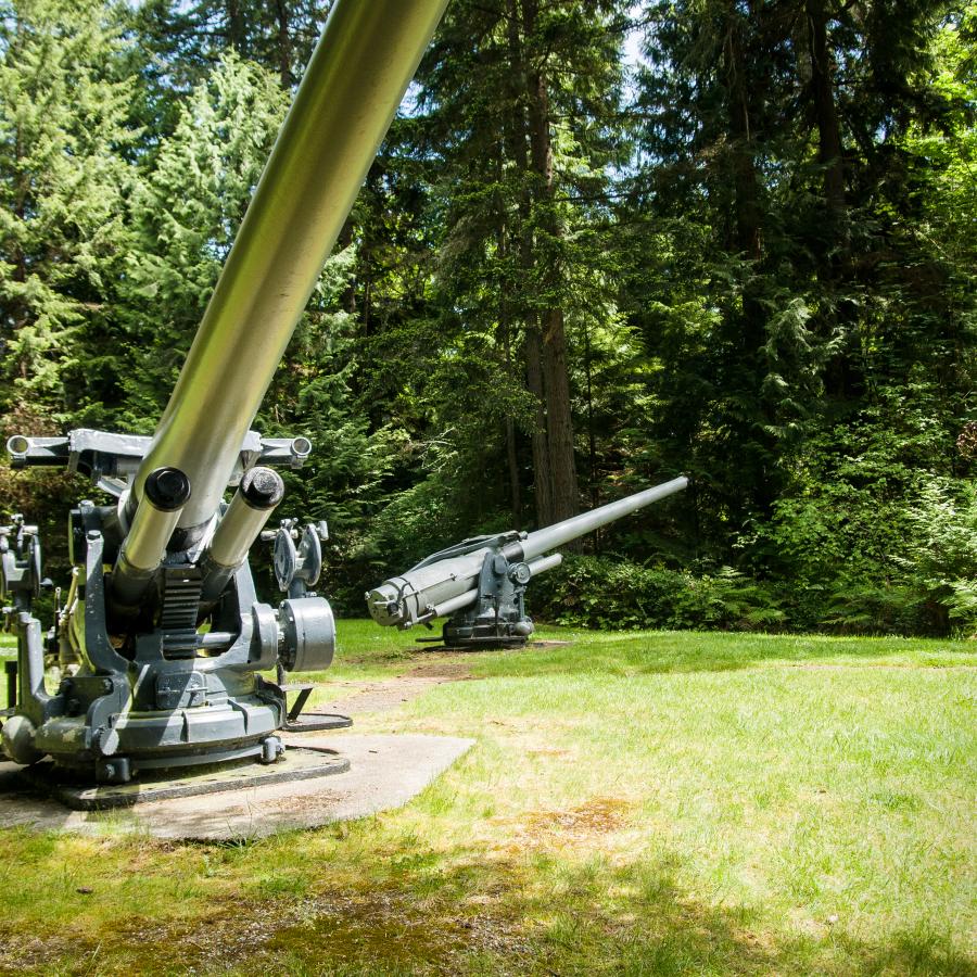 Illahee State Park veterans memorial, naval guns, forests and grass