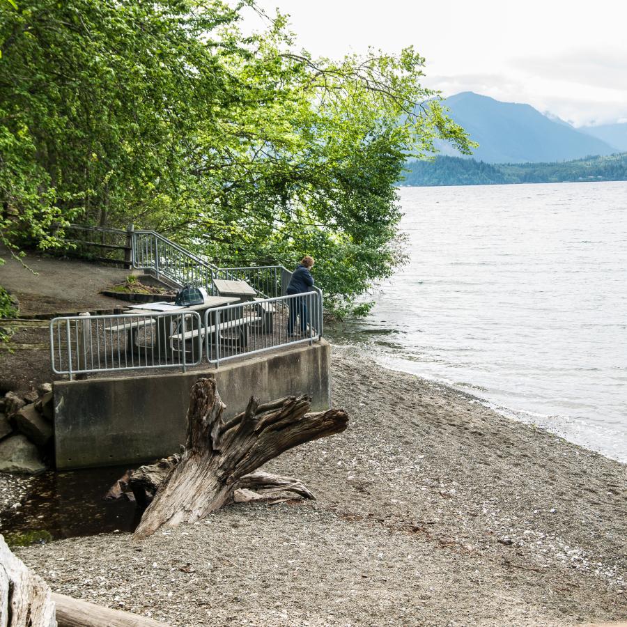 Scenic Beach shoreline and picnic area with views Hood Canal