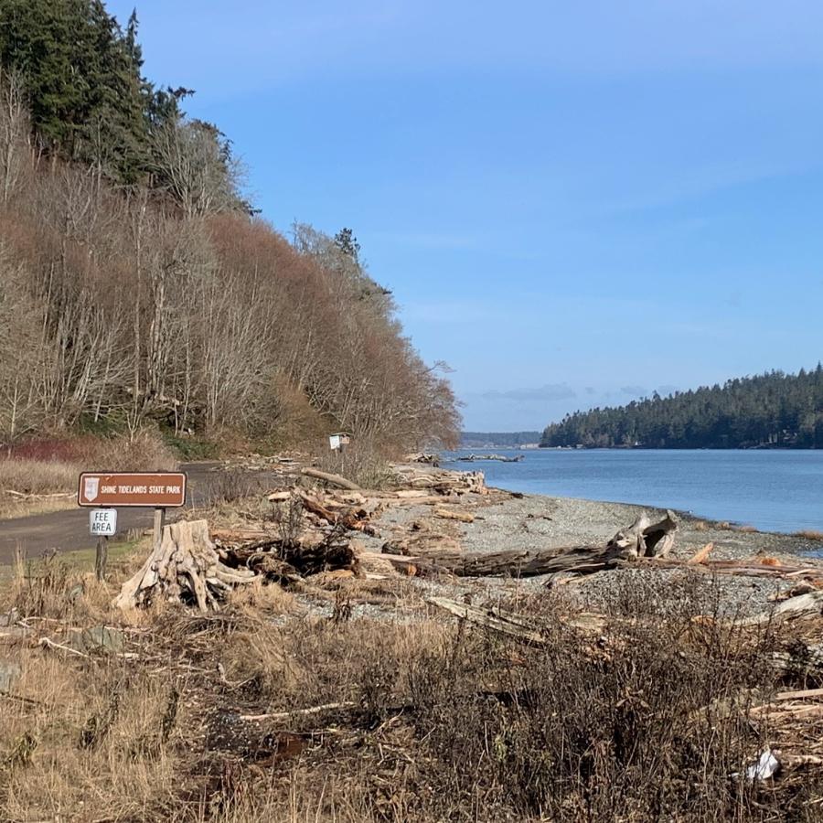 Shine Tidelands road with view of Puget Sound