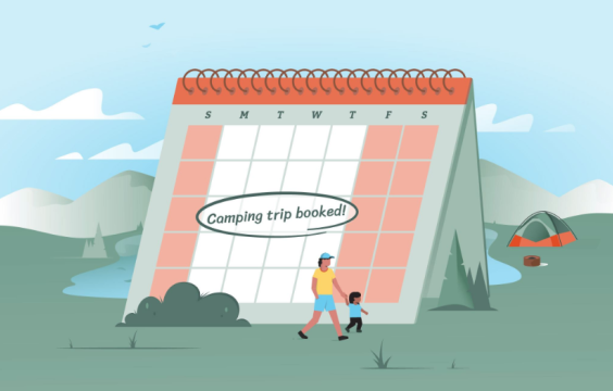 Illustrated Image with calendar with Camping trip booked circled